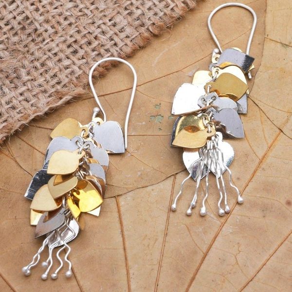 Alternate image for Sterling Silver and 22k Gold Plated Brass Dangle Earrings Golden Life