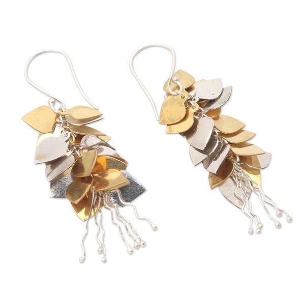 Alternate image for Sterling Silver and 22k Gold Plated Brass Dangle Earrings Golden Life