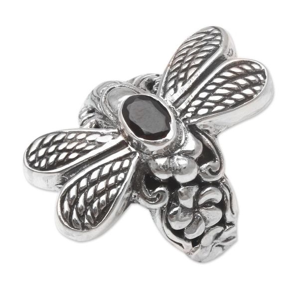 Alternate image for Sterling Silver Garnet Cocktail Ring with Dragonfly Motif Dreaming Dragonfly