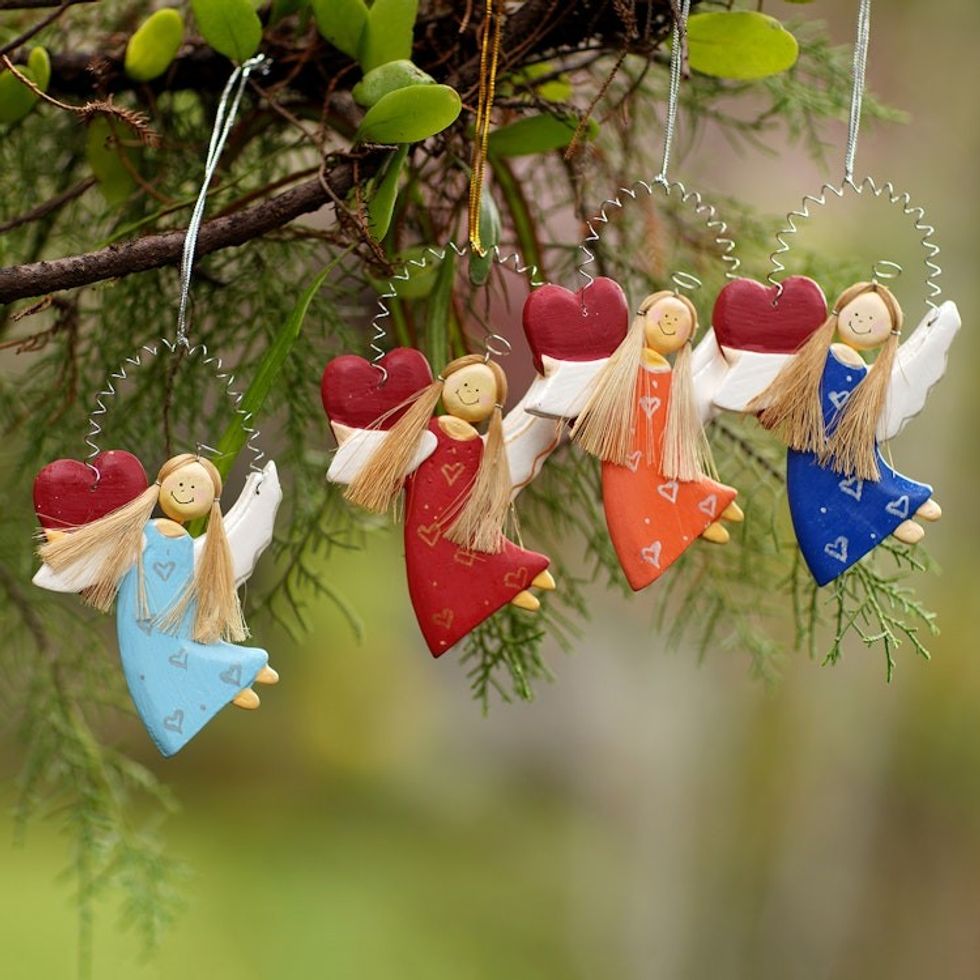 Handcrafted Balinese Angel Ornaments Set of 4 'Color of Love'