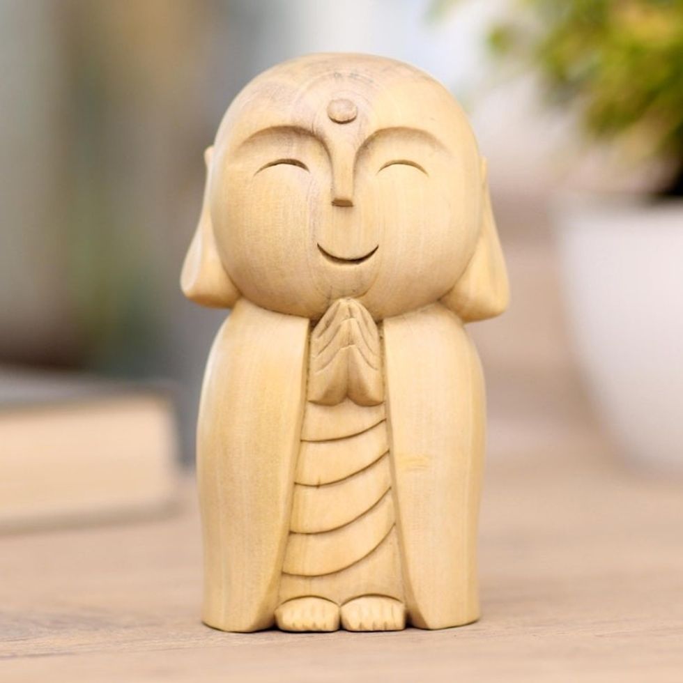 Hand Crafted Crocodile Wood Statuette from Bali 'Little Jizo'
