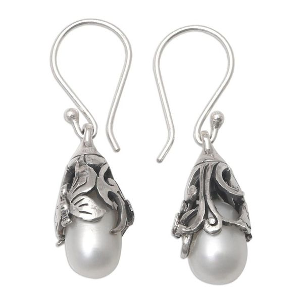 Alternate image for Cultured Freshwater Pearl Dangle Earrings from Bali Butterfly Treasure