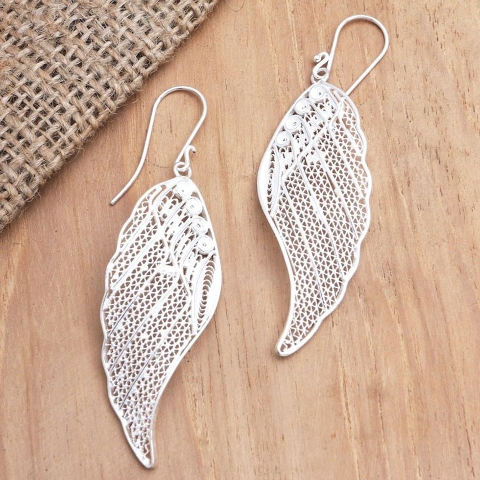 Sterling Silver Filigree Dangle Earrings from Java 'Wing It'