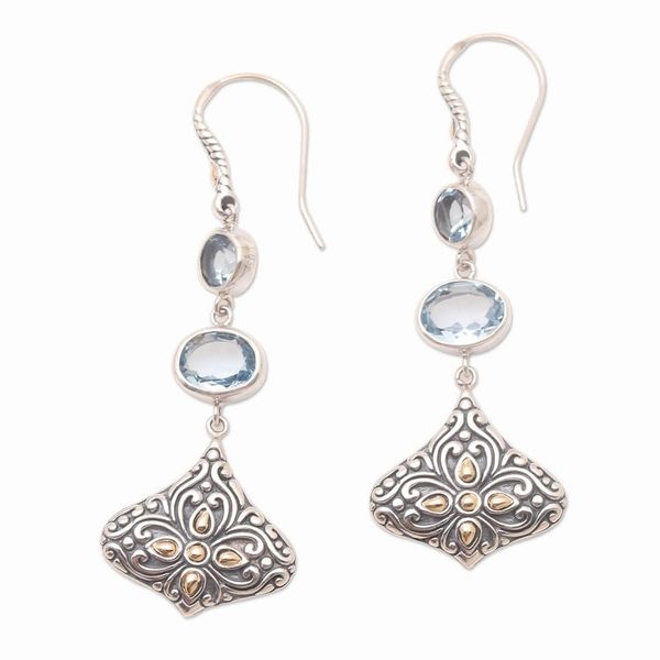 Alternate image for Handmade Gold-Accented Blue Topaz Earrings Lotus Kiss in Blue