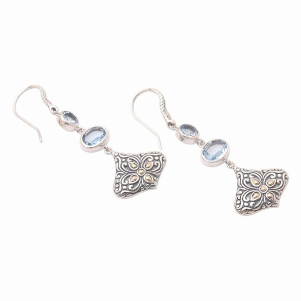 Alternate image for Handmade Gold-Accented Blue Topaz Earrings Lotus Kiss in Blue