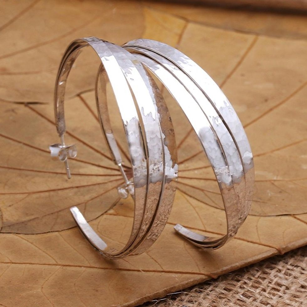 Hand Crafted Sterling Silver Half-Hoop Earrings 'Every Moment'