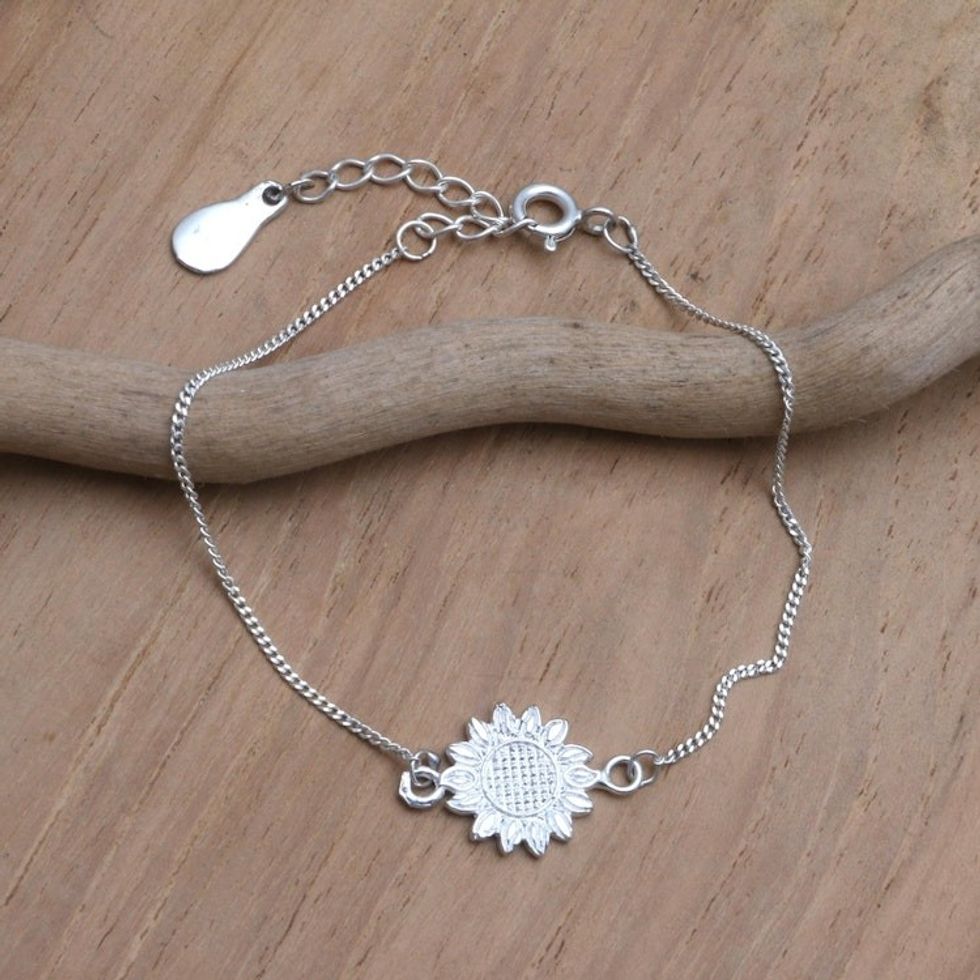 Sterling Silver Pendant Bracelet with Sunflower Motif 'Sunflower Bright'
