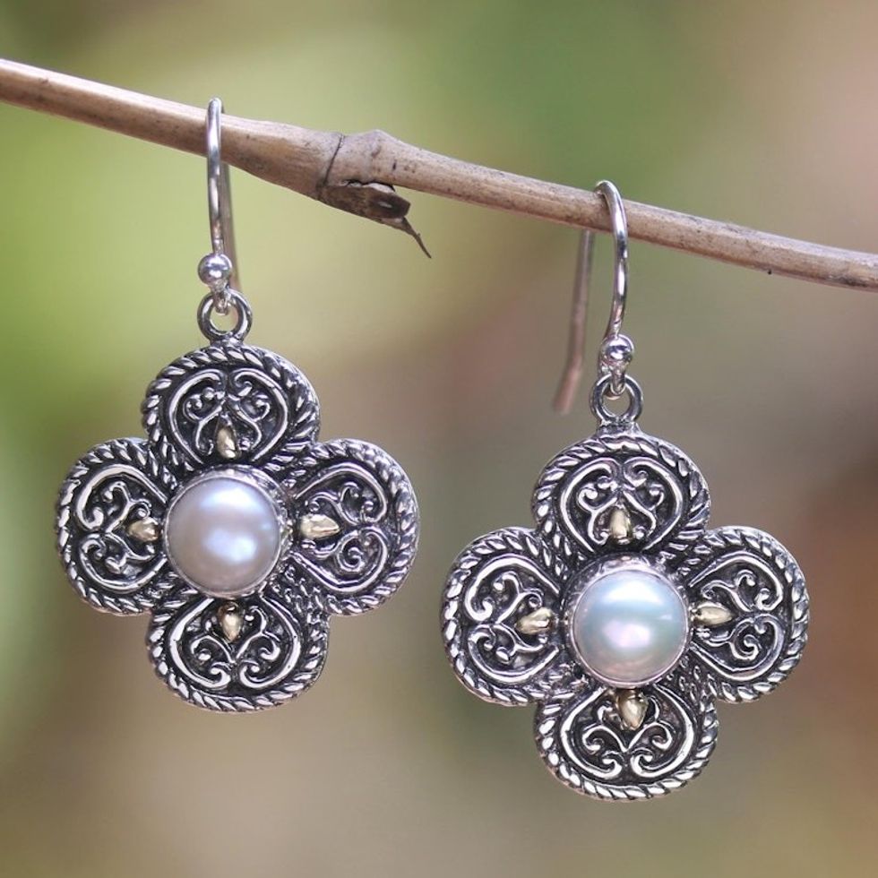 Gold-Accented Cultured Pearl Dangle Earrings 'Gift Giver'