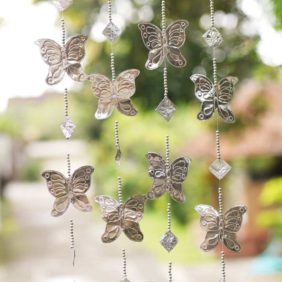 Aluminum Butterfly-Themed Holiday Garland Set of 4 'Winged Holiday'