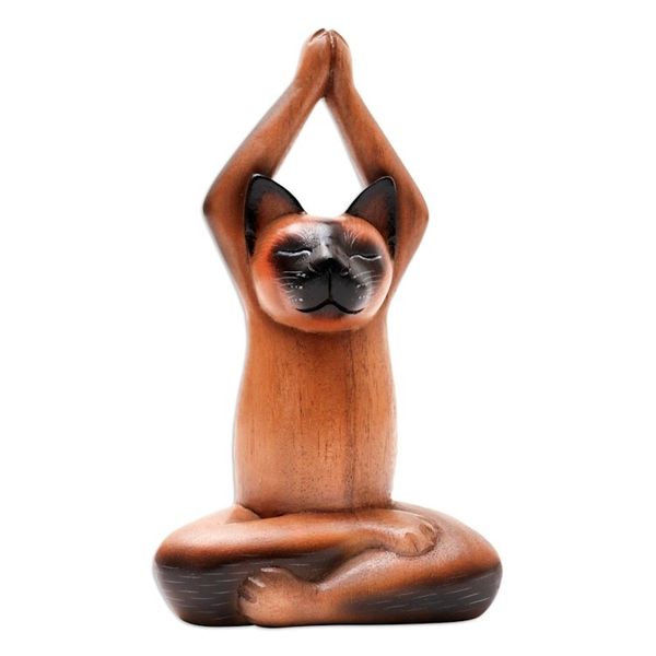 Alternate image for Suar Wood Yoga-Themed Cat Statuette Yoga Asana