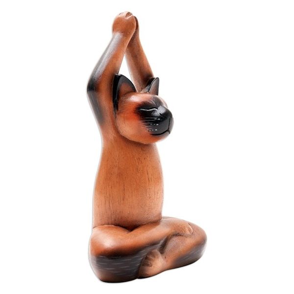 Alternate image for Suar Wood Yoga-Themed Cat Statuette Yoga Asana