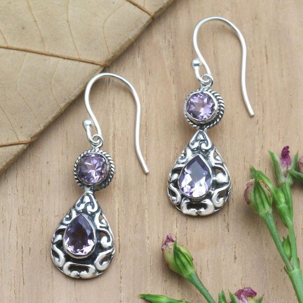 Alternate image for Balinese Amethyst and Sterling Silver Dangle Earrings Nevermore