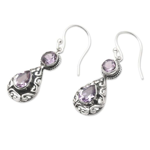 Alternate image for Balinese Amethyst and Sterling Silver Dangle Earrings Nevermore