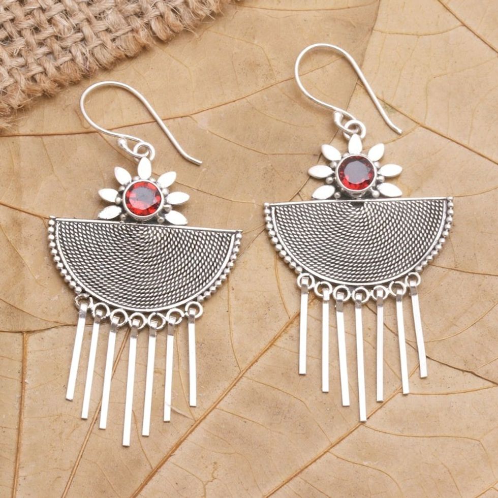 Handcrafted Garnet and Sterling Silver Dangle Earrings 'Cool Wind in Red'