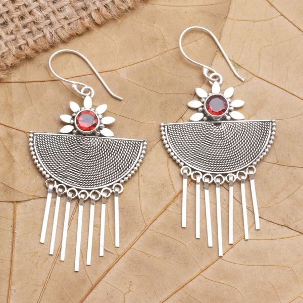 Alternate image for Handcrafted Garnet and Sterling Silver Dangle Earrings Cool Wind in Red