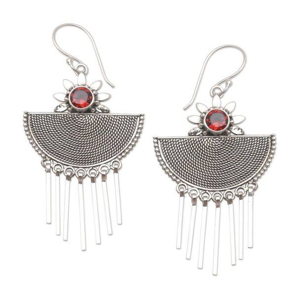Alternate image for Handcrafted Garnet and Sterling Silver Dangle Earrings Cool Wind in Red