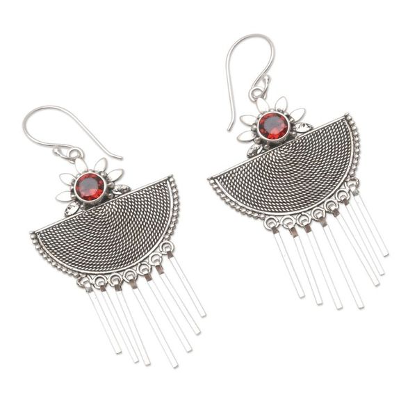 Alternate image for Handcrafted Garnet and Sterling Silver Dangle Earrings Cool Wind in Red