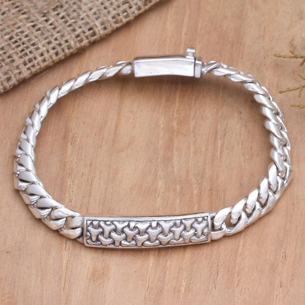 Men's Hand Made Sterling Silver Pendant Bracelet 'Returned Boomerang'