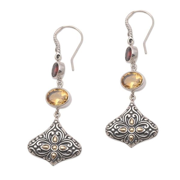 Alternate image for Gold-Accented Citrine and Garnet Dangle Earrings Brahman Lotus