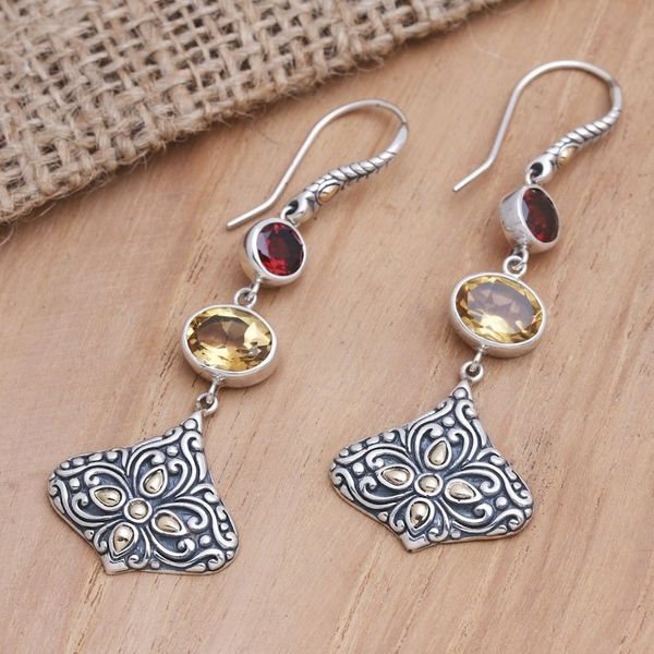 Alternate image for Gold-Accented Citrine and Garnet Dangle Earrings Brahman Lotus