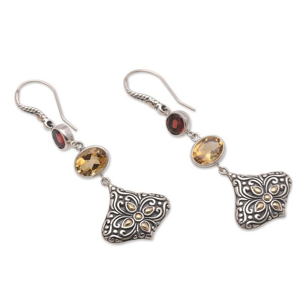 Alternate image for Gold-Accented Citrine and Garnet Dangle Earrings Brahman Lotus
