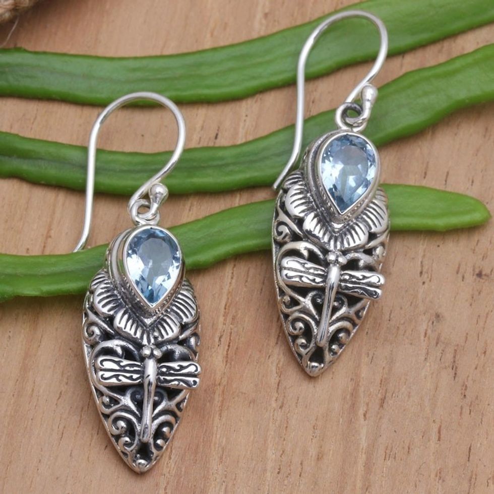 Artisan Crafted Blue Topaz Dangle Earrings 'Blue Flutter'
