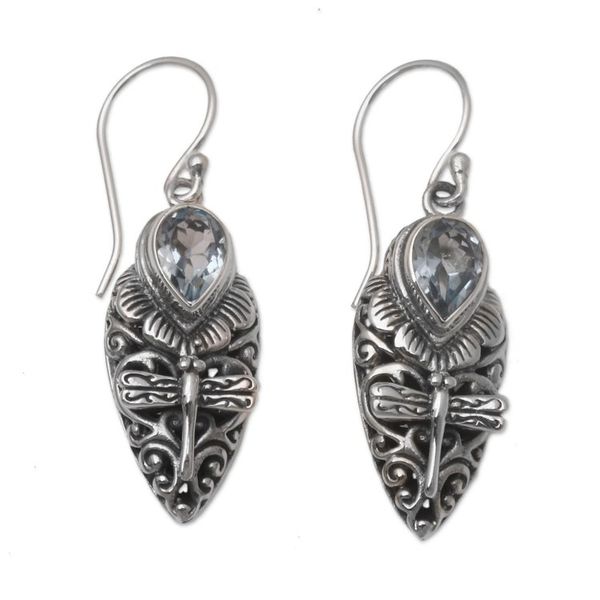 Alternate image for Artisan Crafted Blue Topaz Dangle Earrings Blue Flutter