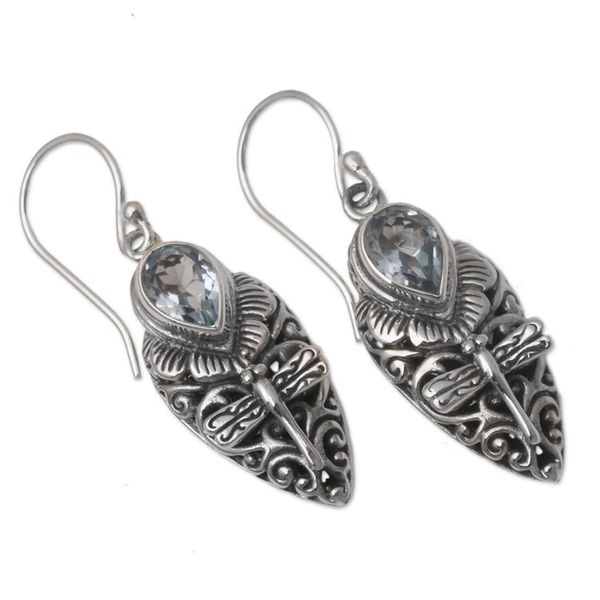Alternate image for Artisan Crafted Blue Topaz Dangle Earrings Blue Flutter