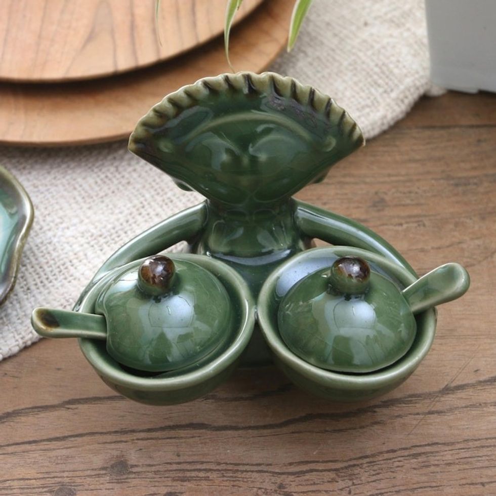 Hand Crafted Ceramic Condiment Set 5 Pcs 'Janger Dancer'
