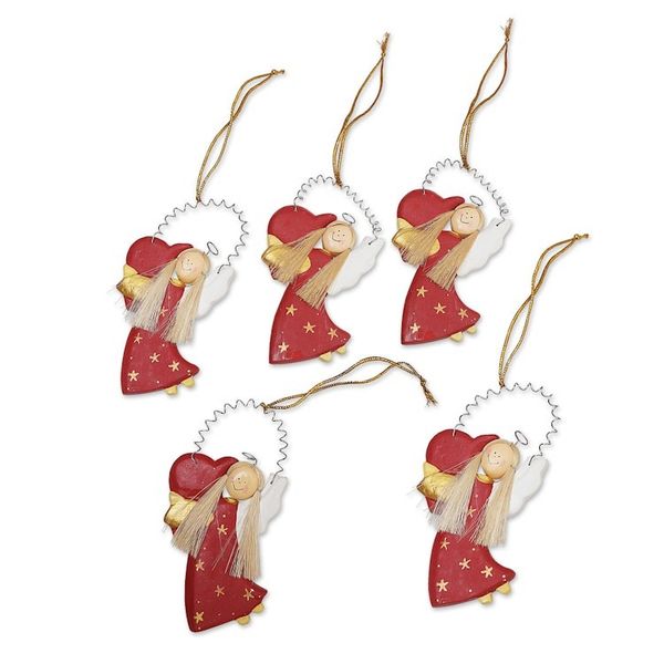 Alternate image for Hand Made Albesia Wood Holiday Ornaments Set of 5 Love Delivery in Red