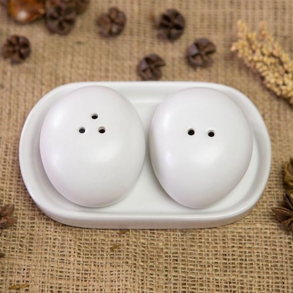 Alternate image for White Ceramic Salt and Pepper Set 3 Pieces Soft Seasoning