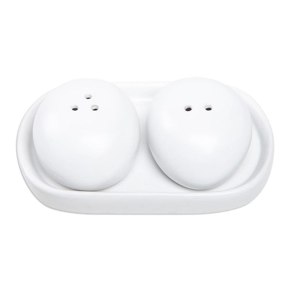 Alternate image for White Ceramic Salt and Pepper Set 3 Pieces Soft Seasoning