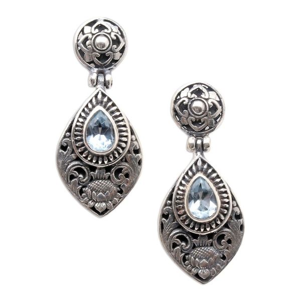 Alternate image for Sterling Silver and Blue Topaz Dangle Earrings Lotus Lake in Blue
