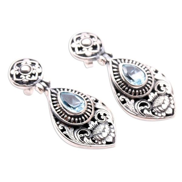 Alternate image for Sterling Silver and Blue Topaz Dangle Earrings Lotus Lake in Blue