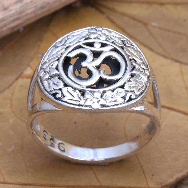 Alternate image for Sterling Silver Om-Motif Cocktail Ring Balinese Ongkara