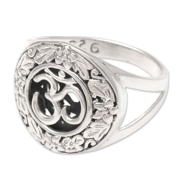 Alternate image for Sterling Silver Om-Motif Cocktail Ring Balinese Ongkara