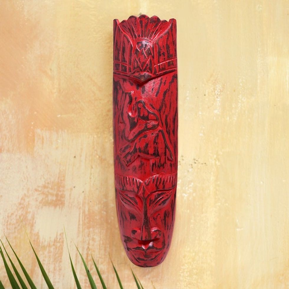 Handmade Red Elephant Mask from Bali 'Ancient Elephant'
