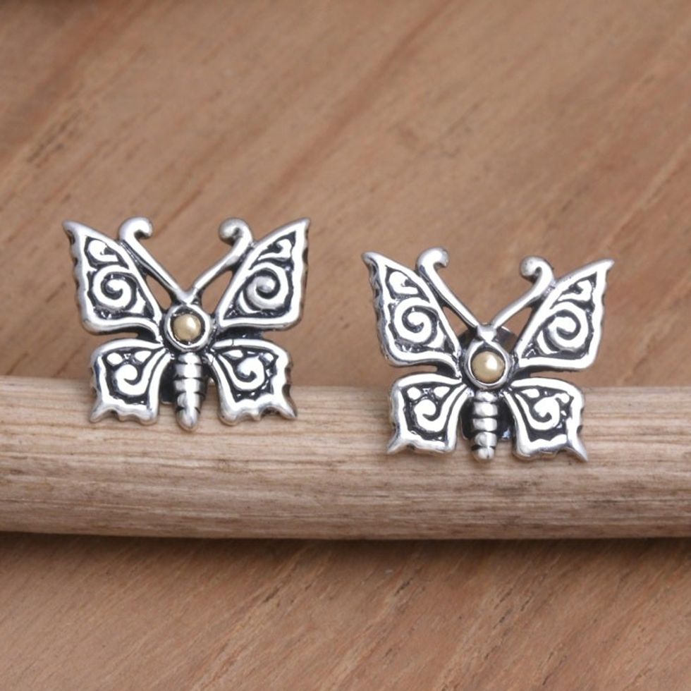 Gold-Accented Butterfly Button Earrings 'Wings of Tomorrow'