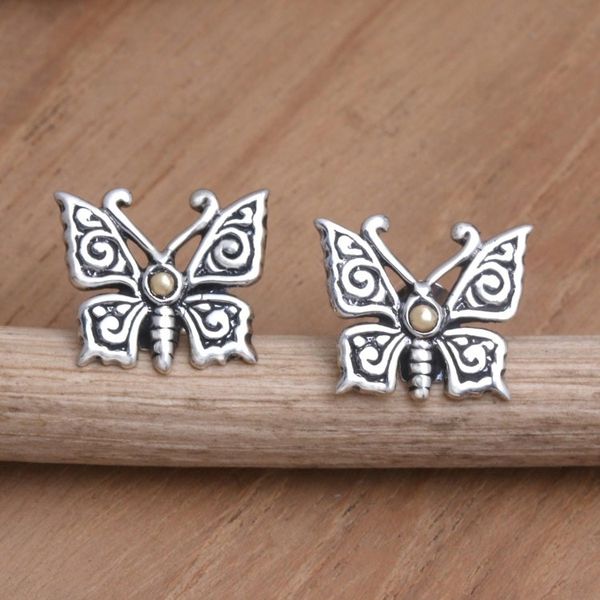 Alternate image for Gold-Accented Butterfly Button Earrings Wings of Tomorrow
