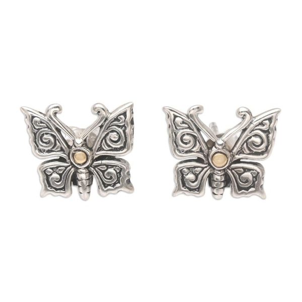 Alternate image for Gold-Accented Butterfly Button Earrings Wings of Tomorrow