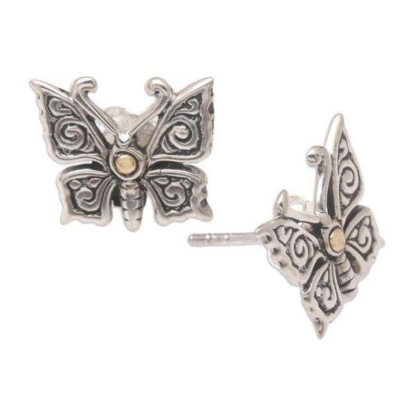 Alternate image for Gold-Accented Butterfly Button Earrings Wings of Tomorrow
