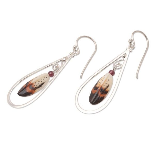 Alternate image for Sterling Silver and Garnet Dangle Earrings Feather in Your Cap
