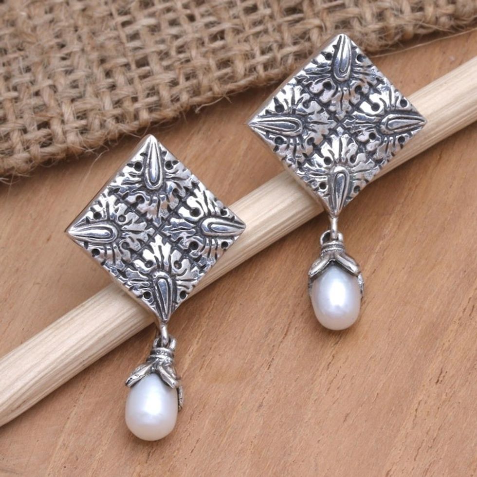 Cultured Pearl and Sterling Silver Earrings from Bali 'Drop of Heaven'