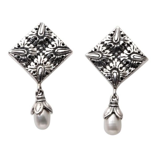 Alternate image for Cultured Pearl and Sterling Silver Earrings from Bali Drop of Heaven