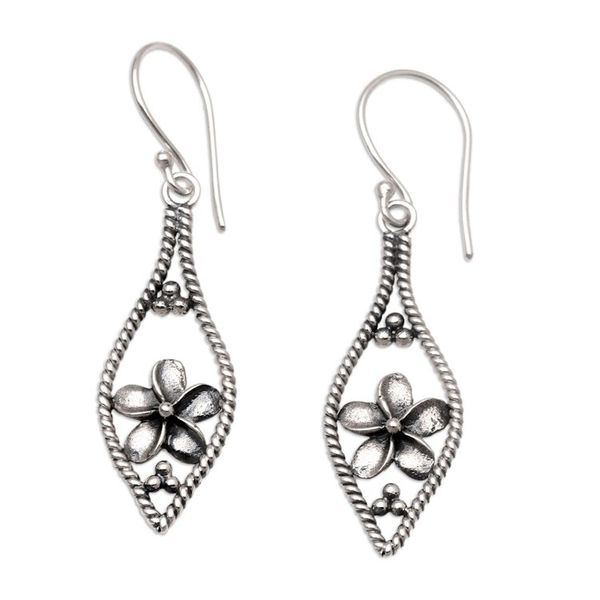 Alternate image for Balinese Sterling Silver Frangipani Dangle Earrings Frangipani Twist