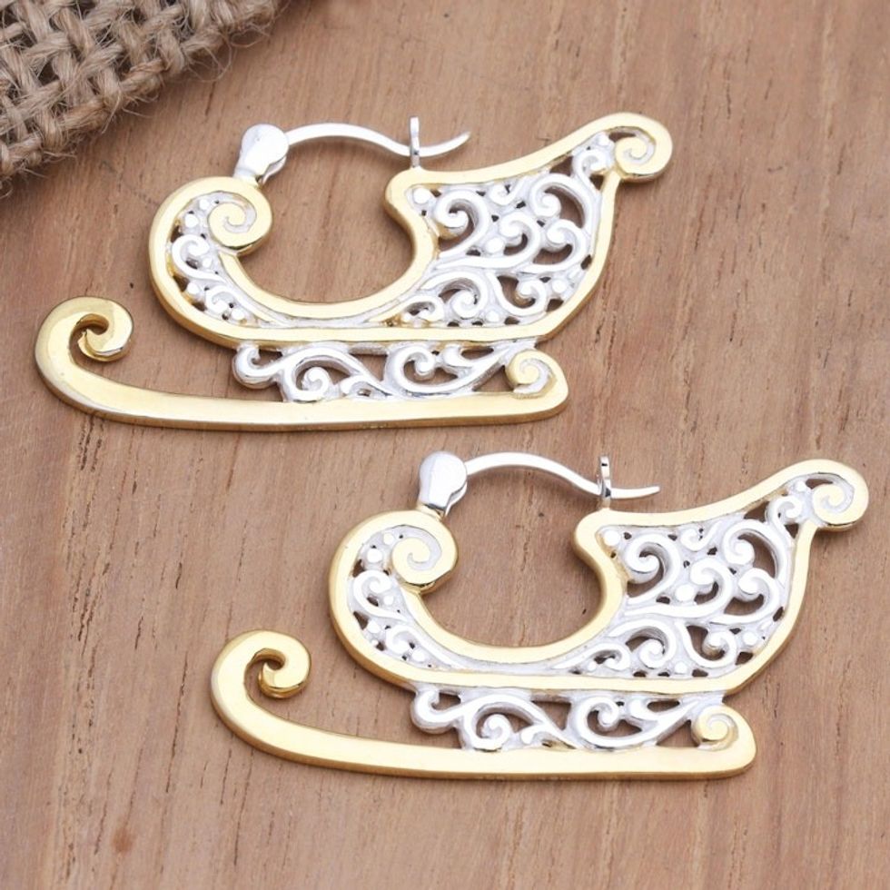 Winter Themed Gold Accent Earrings 'Winter Sleigh'