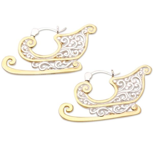 Alternate image for Winter Themed Gold Accent Earrings Winter Sleigh