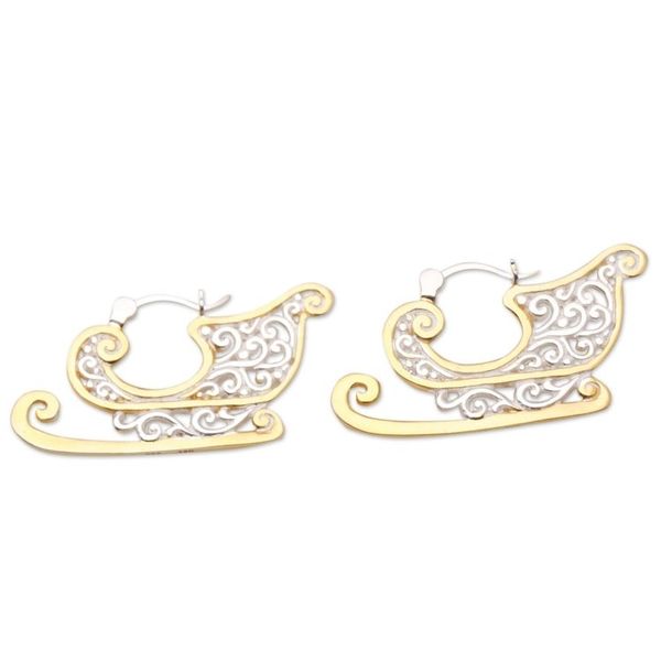 Alternate image for Winter Themed Gold Accent Earrings Winter Sleigh