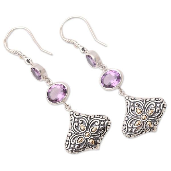 Alternate image for Gold-Accented Amethyst Dangle Earrings Lotus Kiss in Purple