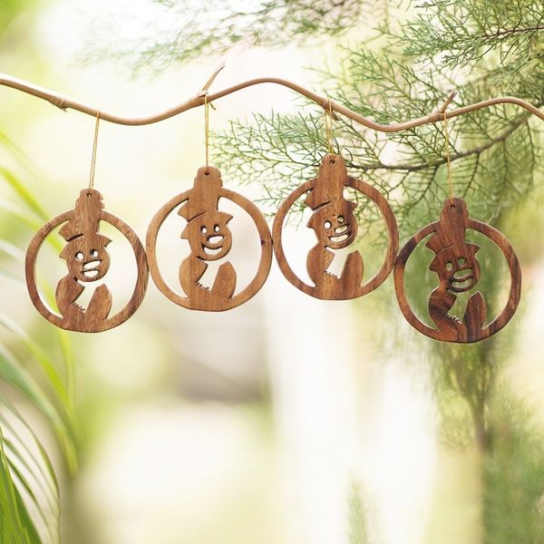 Alternate image for Carved Wood Christmas Ornaments Set of 4 Wonderful Snowmen